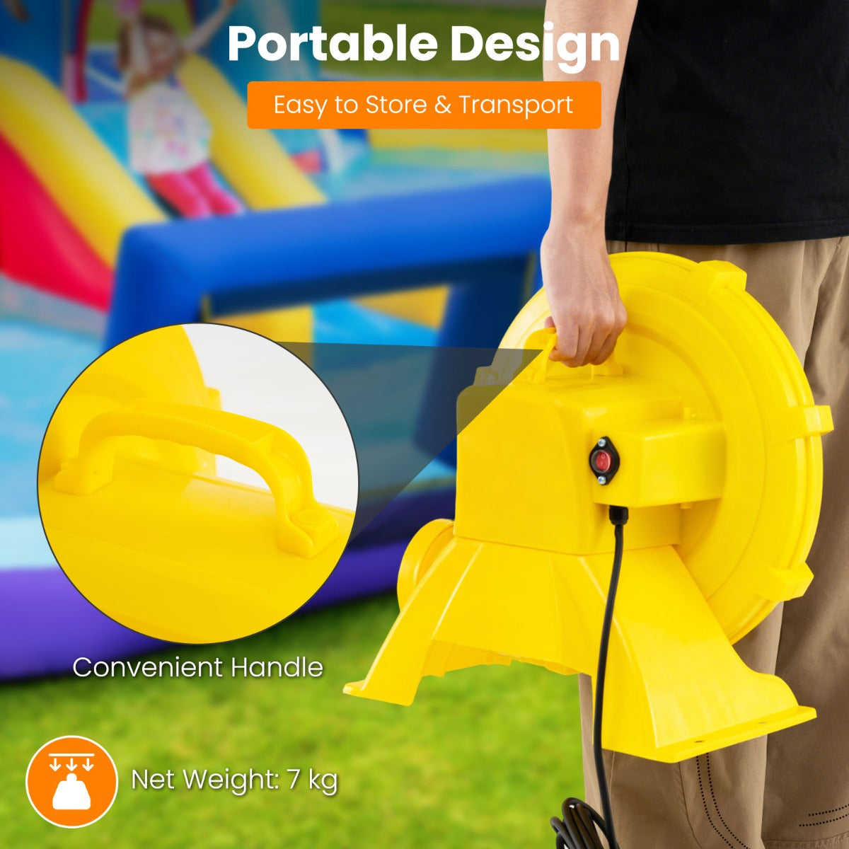 LIVSK Commerciële Luchtblazer 750W - Draagbaar met Handgreep - Waterdichte Schakelaar - Aardpennen - 1250 m³/u - Geel