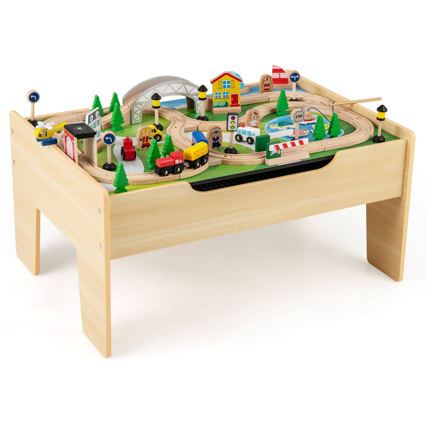 LIVSK Activiteitentafel - Transformeerbaar van Treinset naar Krijtbord - 78-delig Speelset - Veilig Hout - Voor Kinderen vanaf 3