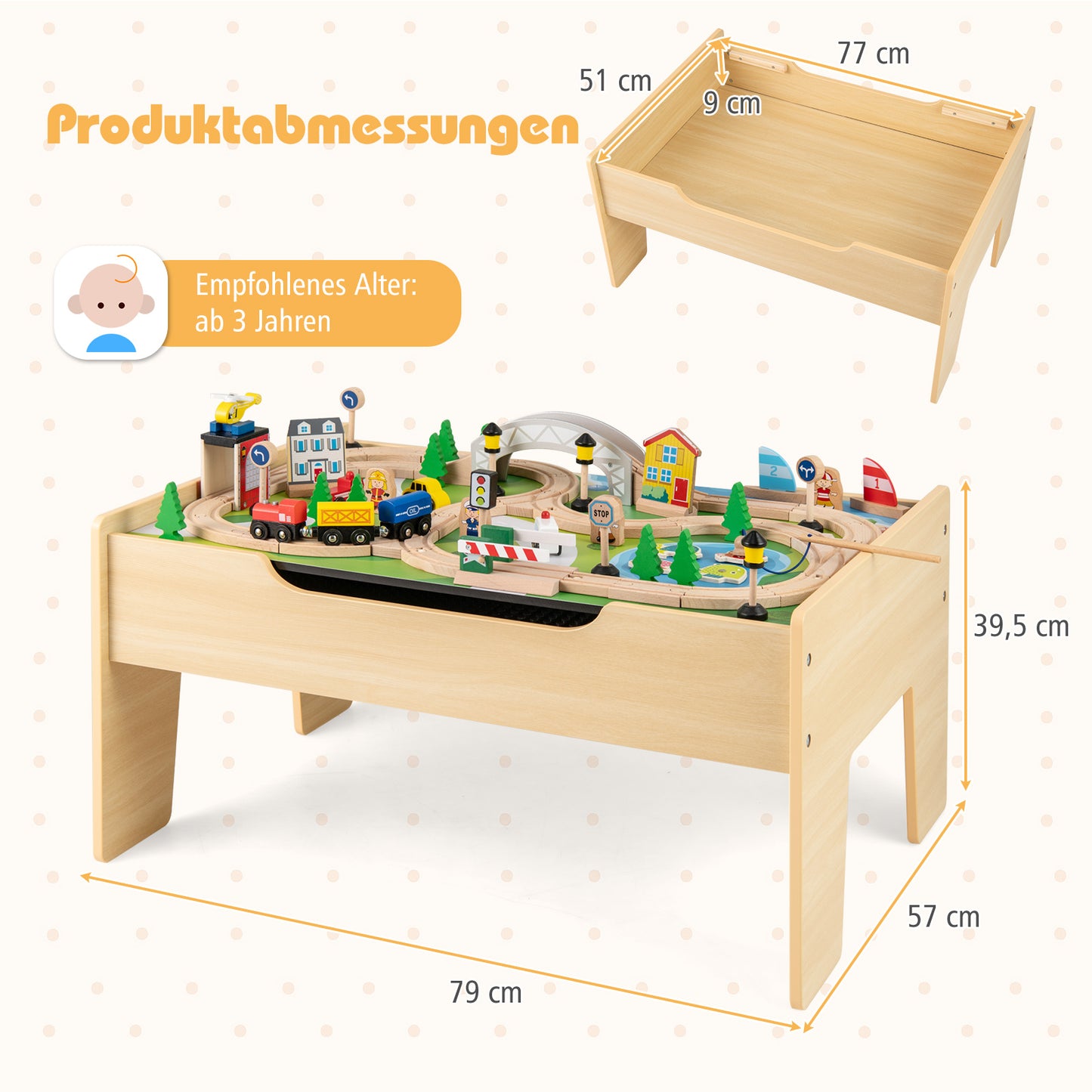 LIVSK Activiteitentafel - Transformeerbaar van Treinset naar Krijtbord - 78-delig Speelset - Veilig Hout - Voor Kinderen vanaf 3