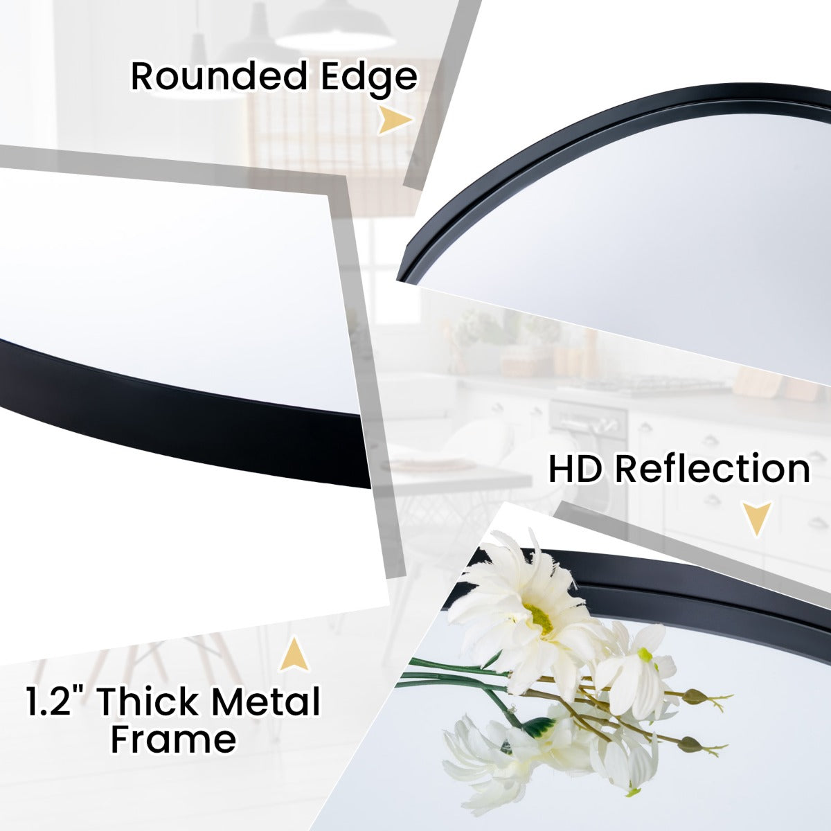 LIVSK Asymmetrische Wandspiegel - Uniek Design - HD Reflectie - Flexibele Ophangopties - 78 x 56 cm - Goud/Zwart