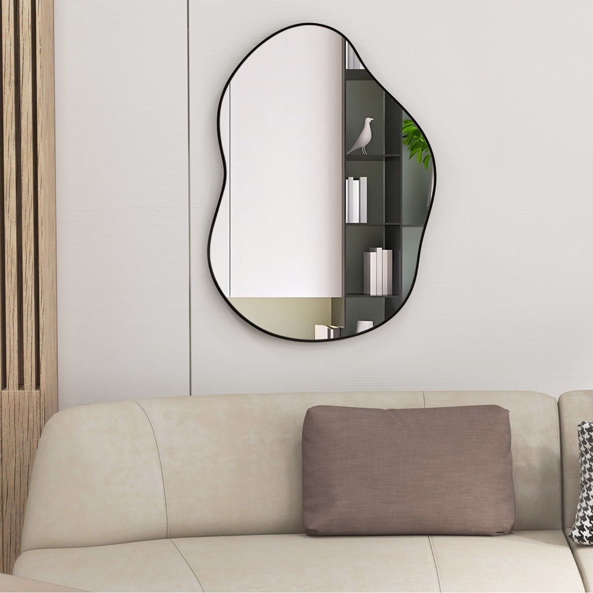 LIVSK Asymmetrische Wandspiegel - Uniek Design - HD Reflectie - Flexibele Ophangopties - 78 x 56 cm - Goud/Zwart