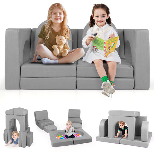 LIVSK Modulaire Schuimblokken Set - 8 Delen voor Creatief Spelen - Slijtvast Suède - Educatief - Voor Kinderen - Grijs/Paarse