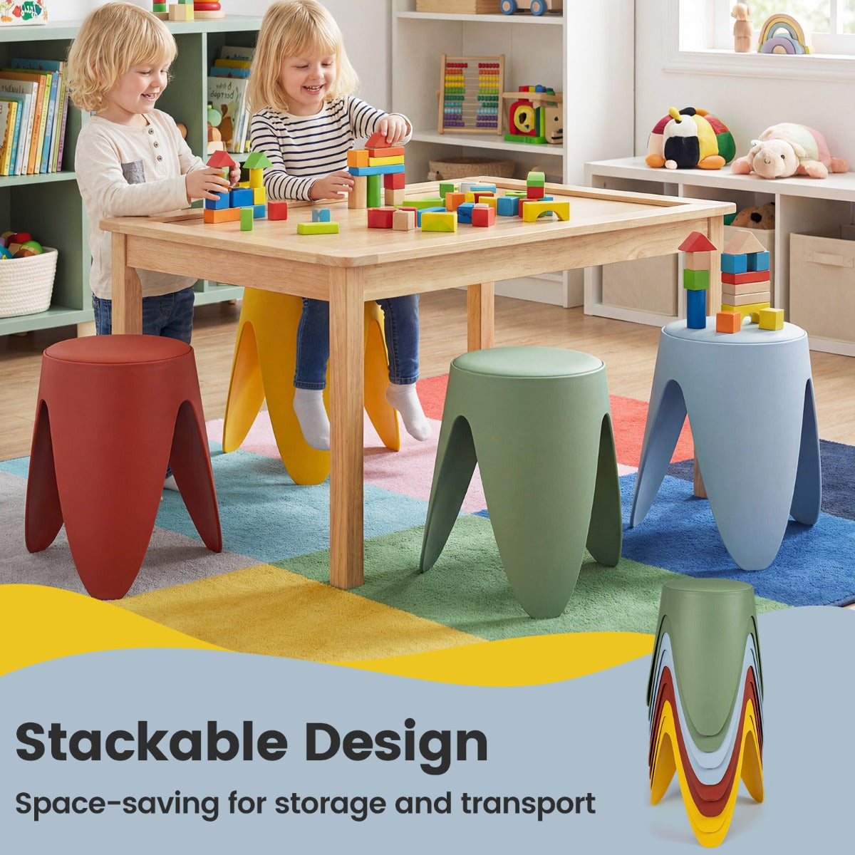 Livsk costway 8 delige stapelbare krukkenset 46 cm hoog in elkaar te schuiven plastic krukken 5