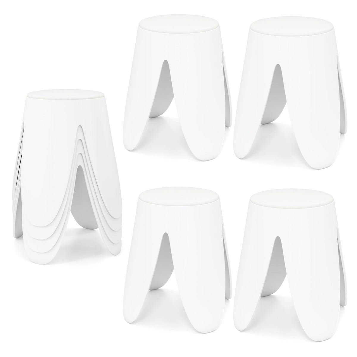 Livsk costway 8 delige stapelbare krukkenset ronde plastic krukken draagbare stoelen met kussens