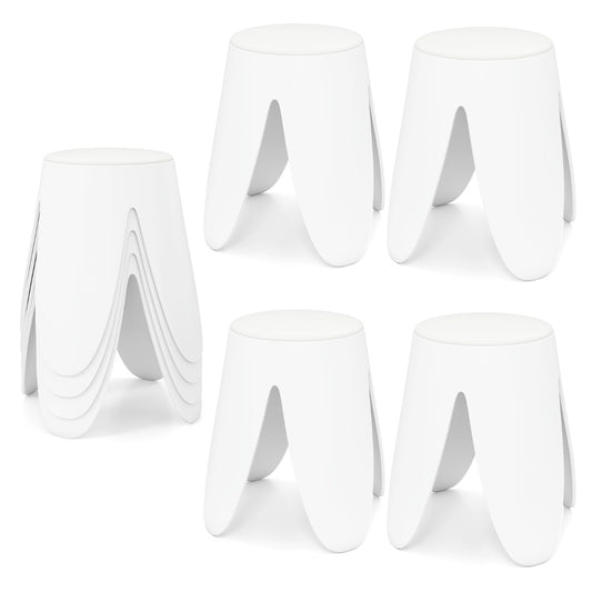 Livsk costway 8 delige stapelbare krukkenset ronde plastic krukken draagbare stoelen met kussens