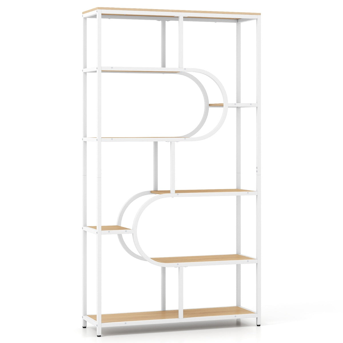 Livsk costway 8 laags geometrische boekenkast met open houten planken en metalen frame naturel