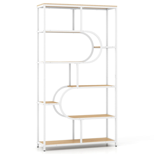 Livsk costway 8 laags geometrische boekenkast met open houten planken en metalen frame naturel