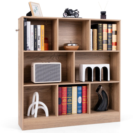 LIVSK Boekenkast met 8 Vakken - 3 Niveaus - Duurzaam MDF - Veilig met Anti-Kantelsets - Totale Draagvermogen 160 kg -