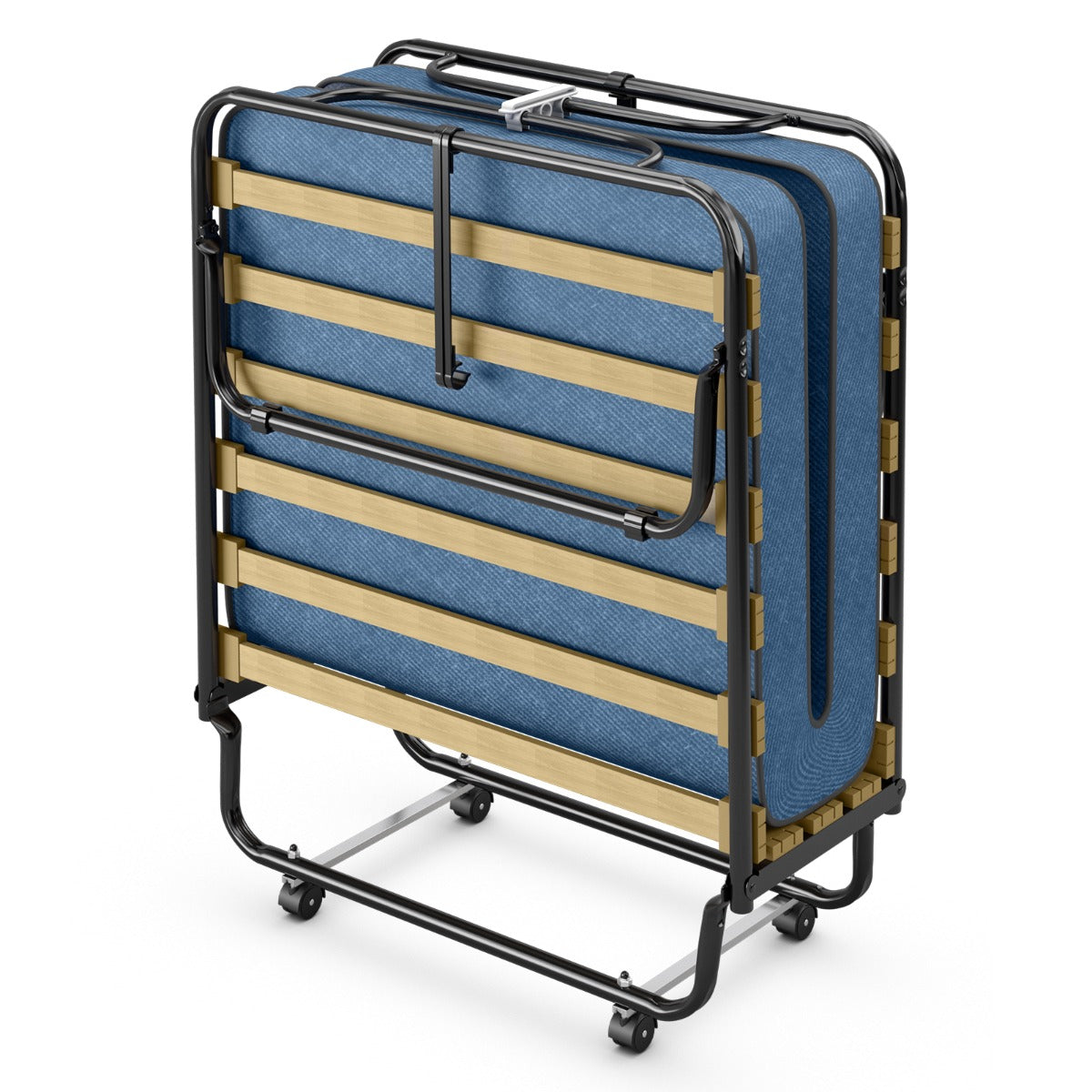 LIVSK Inklapbaar Logeerbed met Traagschuim - Staal Frame tot 130 kg - 4 Wielen voor Eenvoudig Verplaatsen - Blauw/Zwart