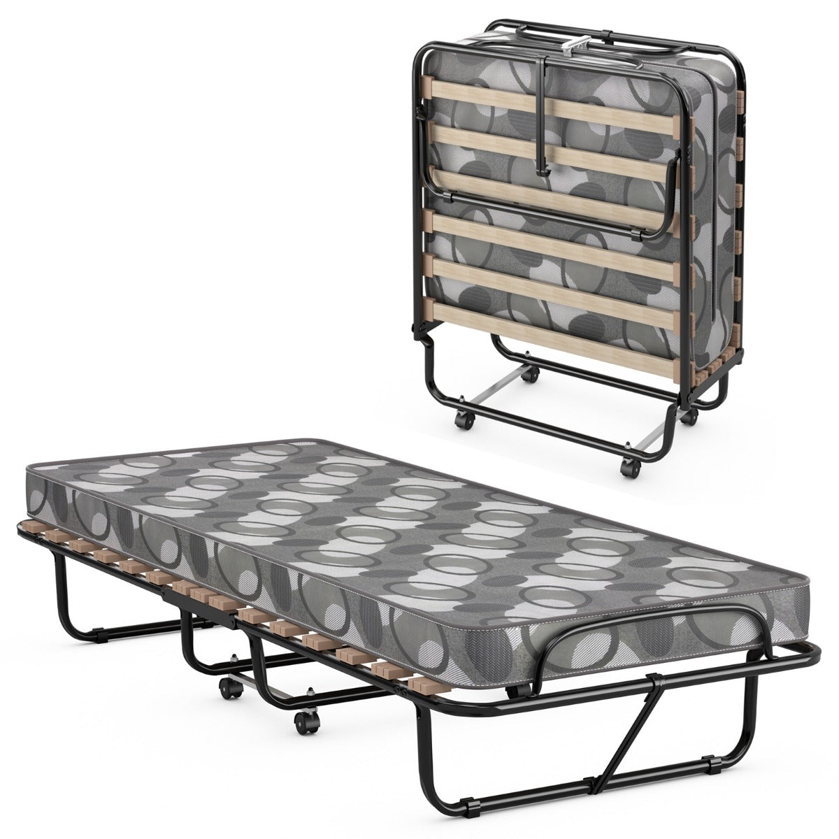 LIVSK Opklapbaar Logeerbed - Traagschuimmatras - Stalen Frame met Antislip - Draagvermogen tot 130 kg - 190 x 80 x 33 cm -