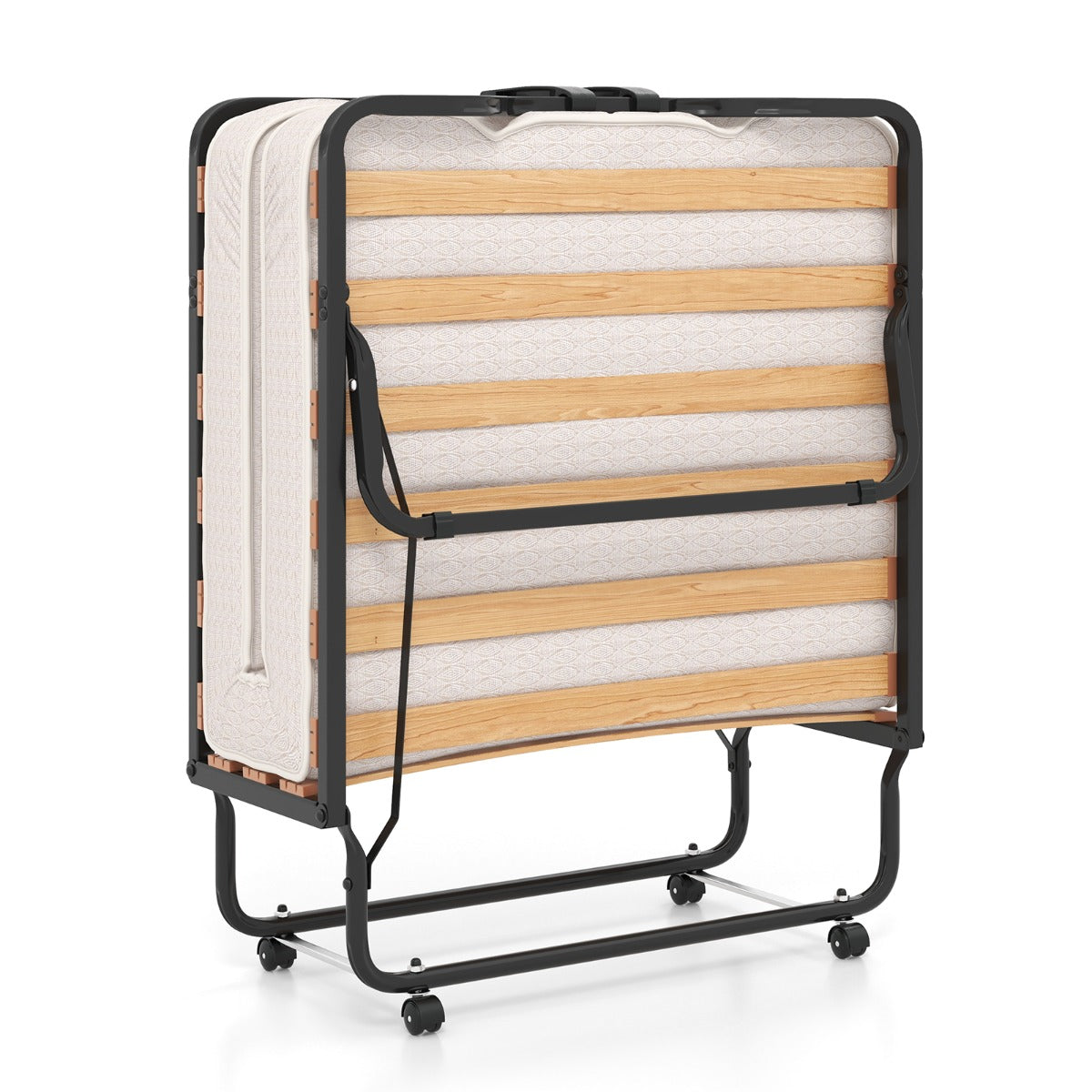 LIVSK Opvouwbaar Logeerbed - Traagschuimmatras - Hypoallergene Vezels - Stevig Frame met Wieltjes - Tot 120 kg - Beige/Zwart