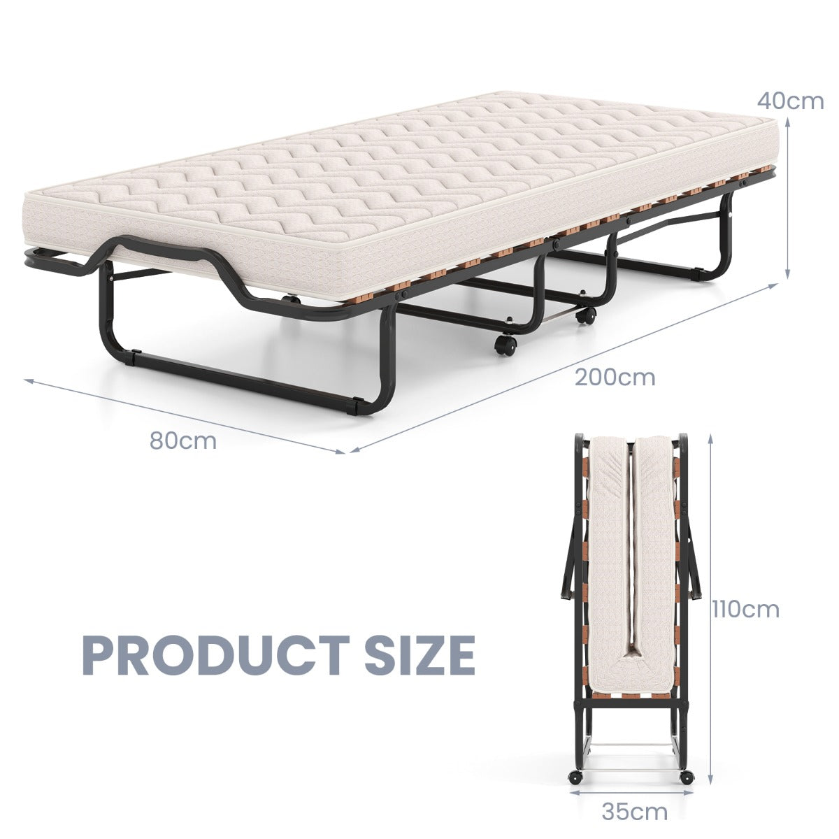 LIVSK Opvouwbaar Logeerbed - Traagschuimmatras - Hypoallergene Vezels - Stevig Frame met Wieltjes - Tot 120 kg - Beige/Zwart