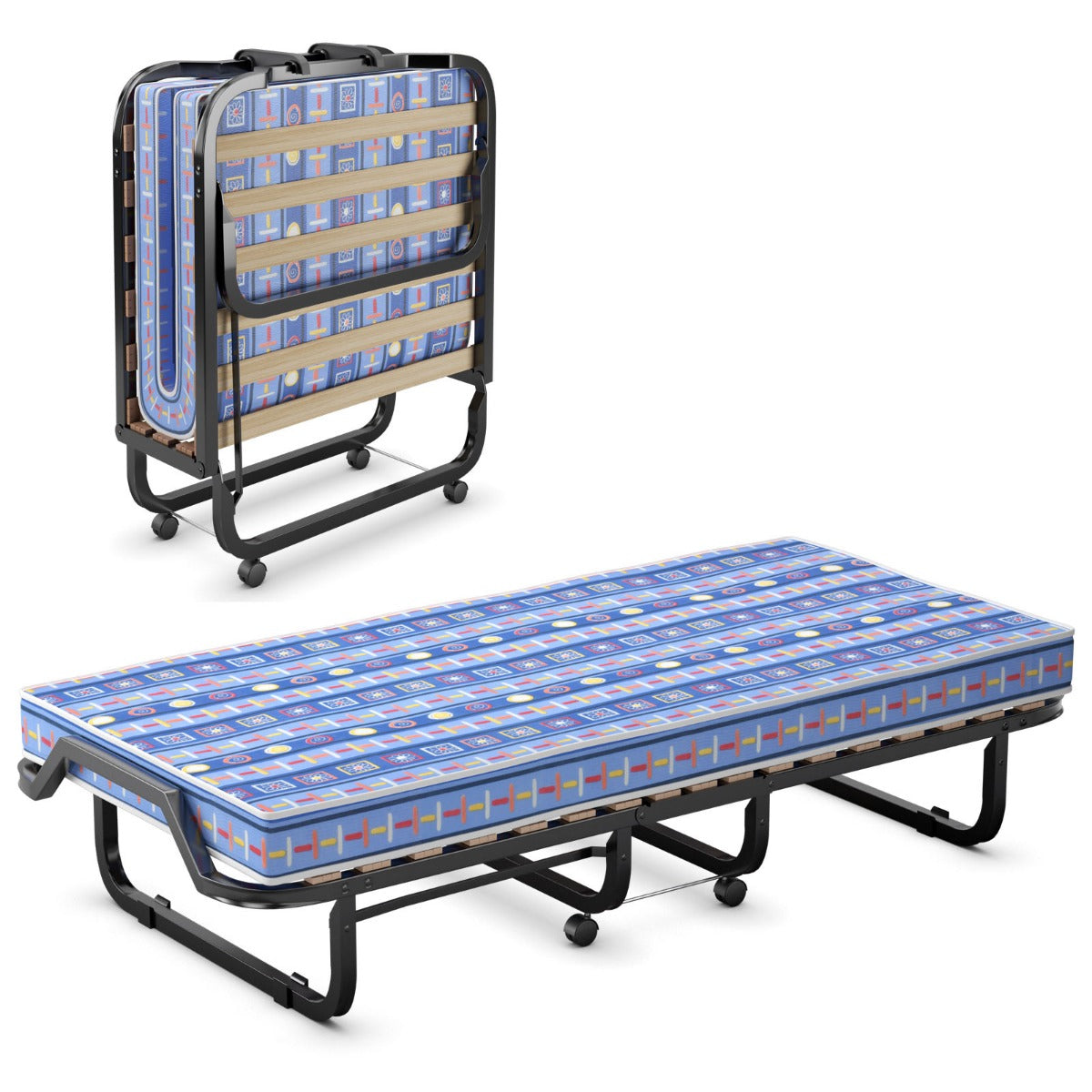 LIVSK Opklapbed met Matras - Stevig Staal - 10 cm Traagschuim - Ruimtebesparend - Tot 120 kg - Blauw