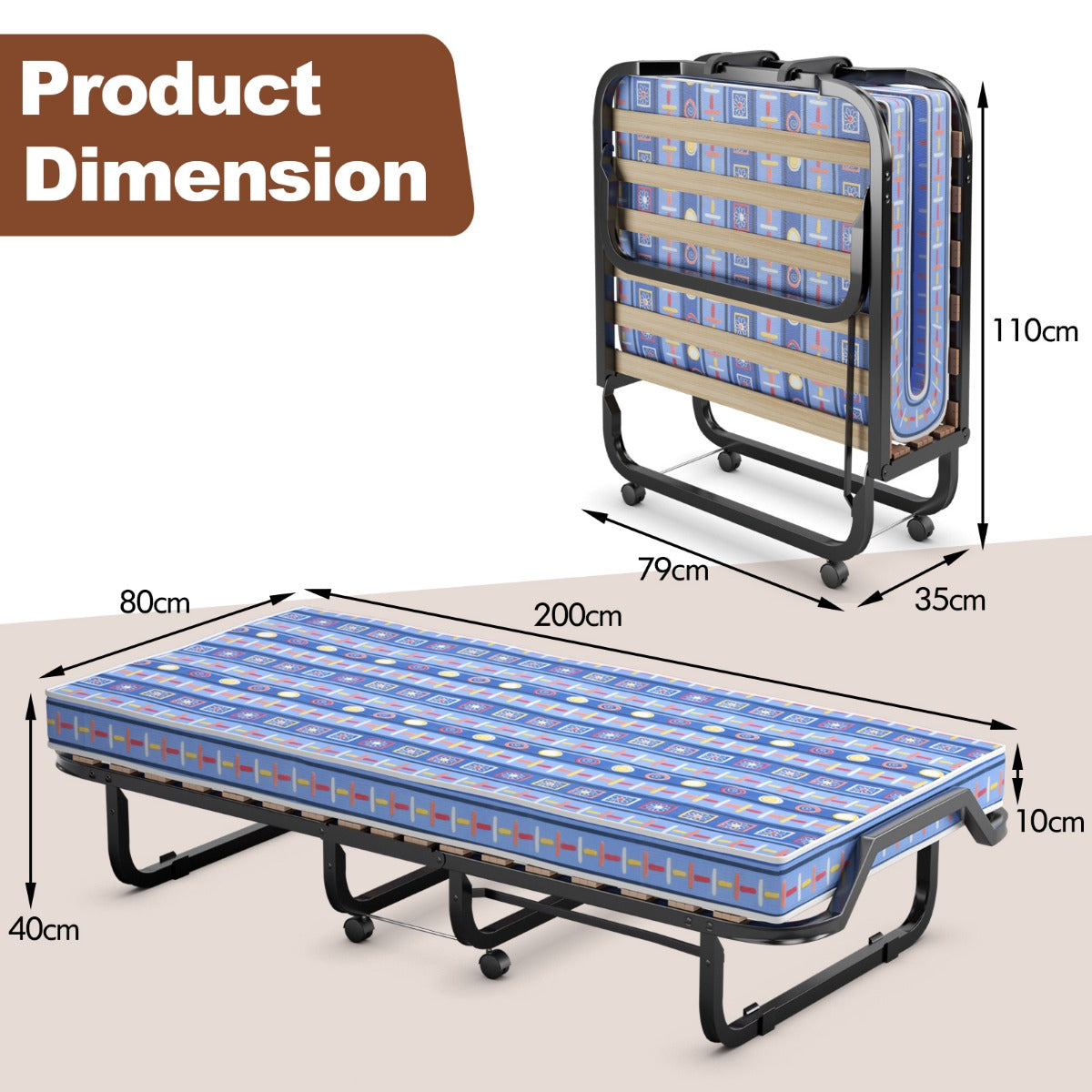 LIVSK Opklapbed met Matras - Stevig Staal - 10 cm Traagschuim - Ruimtebesparend - Tot 120 kg - Blauw
