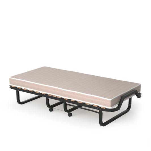 LIVSK Vouwbed met Traagschuim Matras - Stevig Stalen Frame - Opvouwbaar en Verplaatsbaar - Tot 120 kg - Zwart/Beige