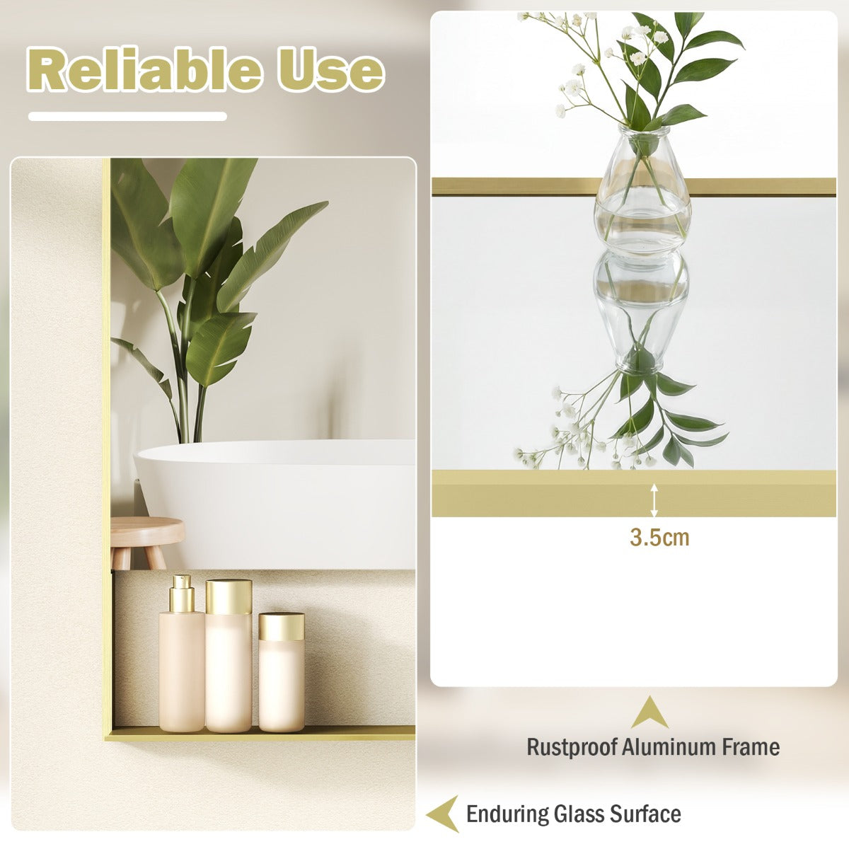 Livsk costway 80 x 60 cm led badkamerspiegel met opbergvak aluminium frame make upspiegel met anticondensfunctie 4