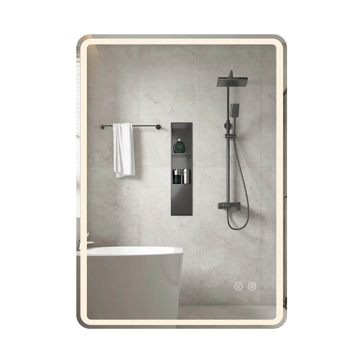 Livsk costway 80 x 60 cm led badkamerspiegel onbreekbare rechthoekige wandspiegel van gehard glas instelbare kleurtemperatuur in drie kleuren