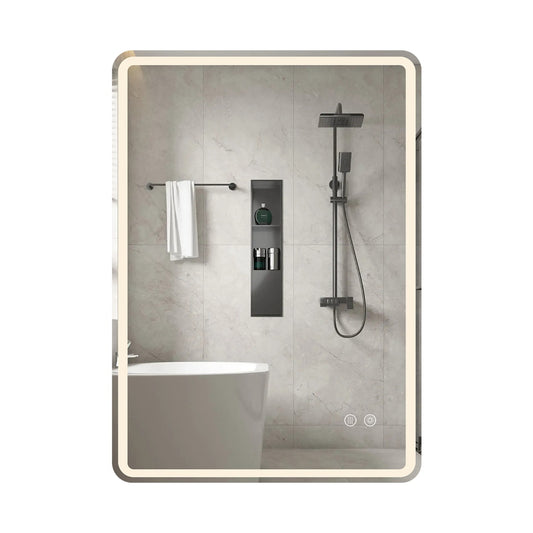 Livsk costway 80 x 60 cm led badkamerspiegel onbreekbare rechthoekige wandspiegel van gehard glas instelbare kleurtemperatuur in drie kleuren