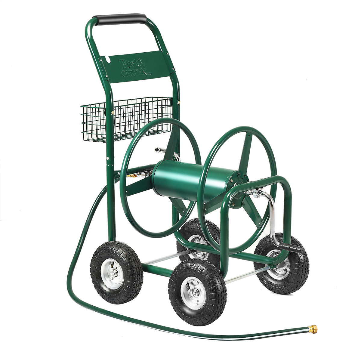 Livsk costway 80m slangwagen tuinslangwagen voor 5 8 slang slanghaspel met mand slanghouder metaal slanghaspel met 189cm aansluitslang