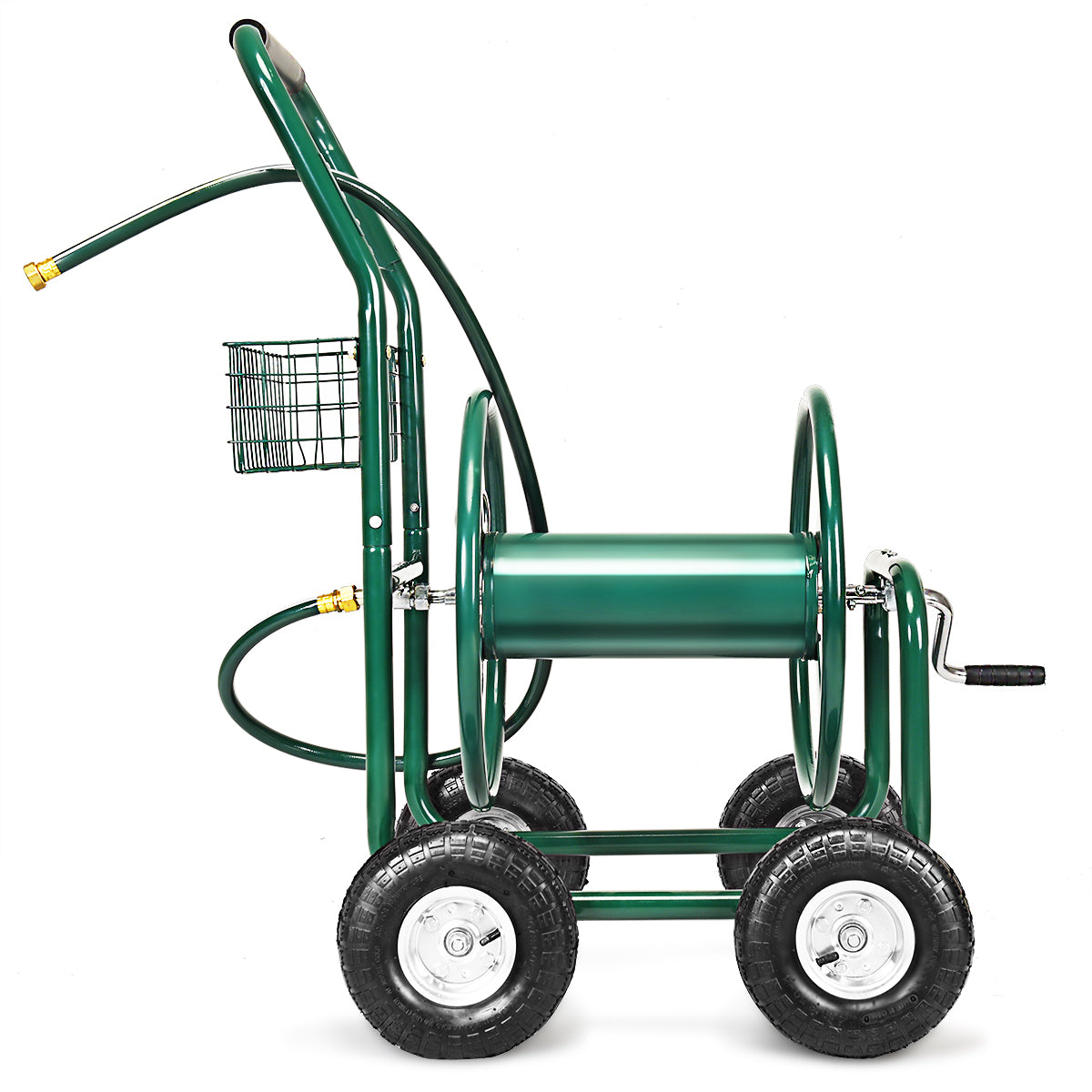 Livsk costway 80m slangwagen tuinslangwagen voor 5 8 slang slanghaspel met mand slanghouder metaal slanghaspel met 189cm aansluitslang