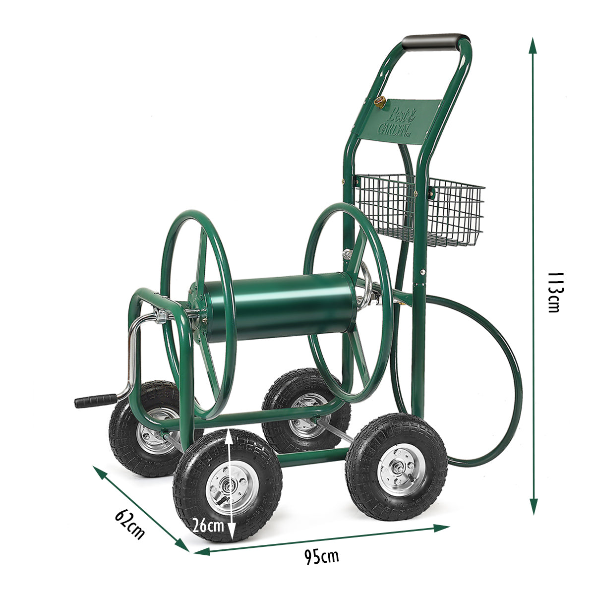 Livsk costway 80m slangwagen tuinslangwagen voor 5 8 slang slanghaspel met mand slanghouder metaal slanghaspel met 189cm aansluitslang