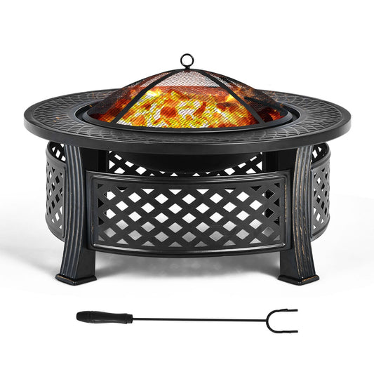 LIVSK Ronde Vuurschaal 81 cm - Multifunctioneel als Vuurkorf, Barbecue of IJsbak - Inclusief Pook en Regenhoes - Zwart