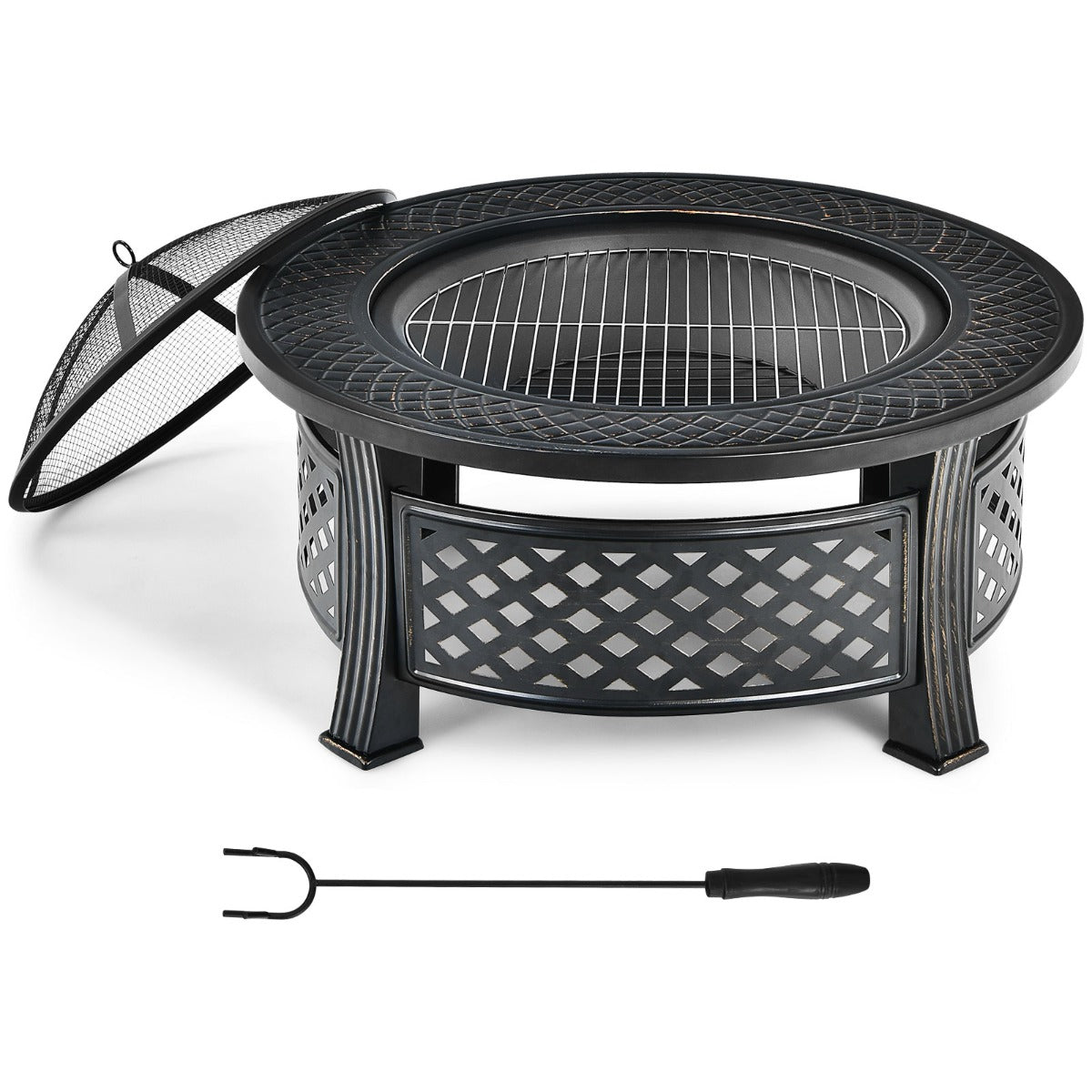 LIVSK Ronde Vuurschaal 81 cm - Multifunctioneel als Vuurkorf, Barbecue of IJsbak - Inclusief Pook en Regenhoes - Zwart