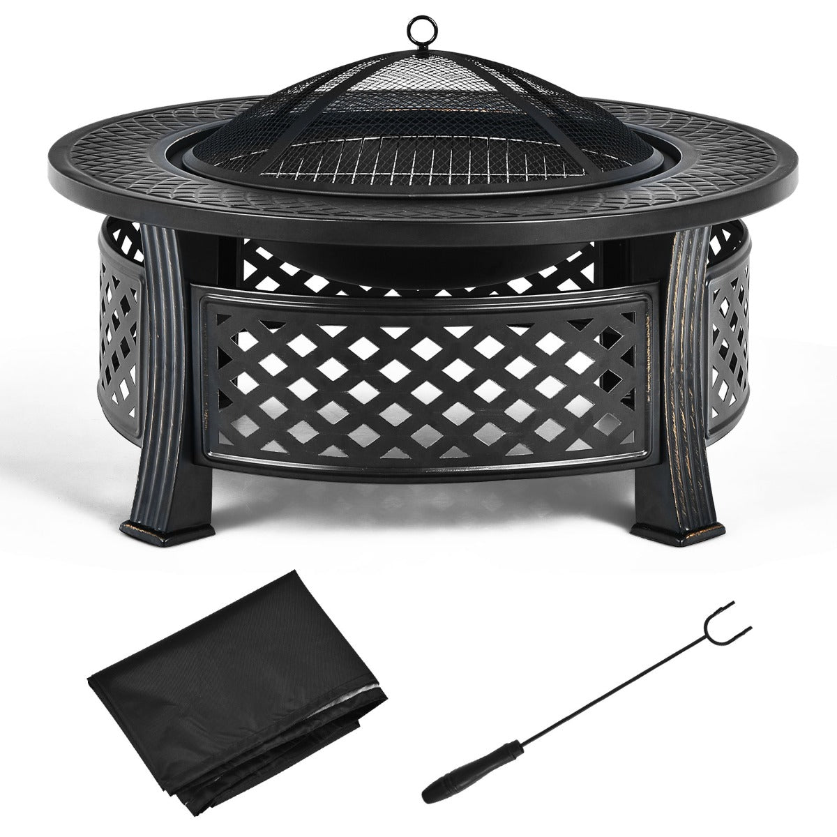LIVSK Ronde Vuurschaal 81 cm - Multifunctioneel als Vuurkorf, Barbecue of IJsbak - Inclusief Pook en Regenhoes - Zwart