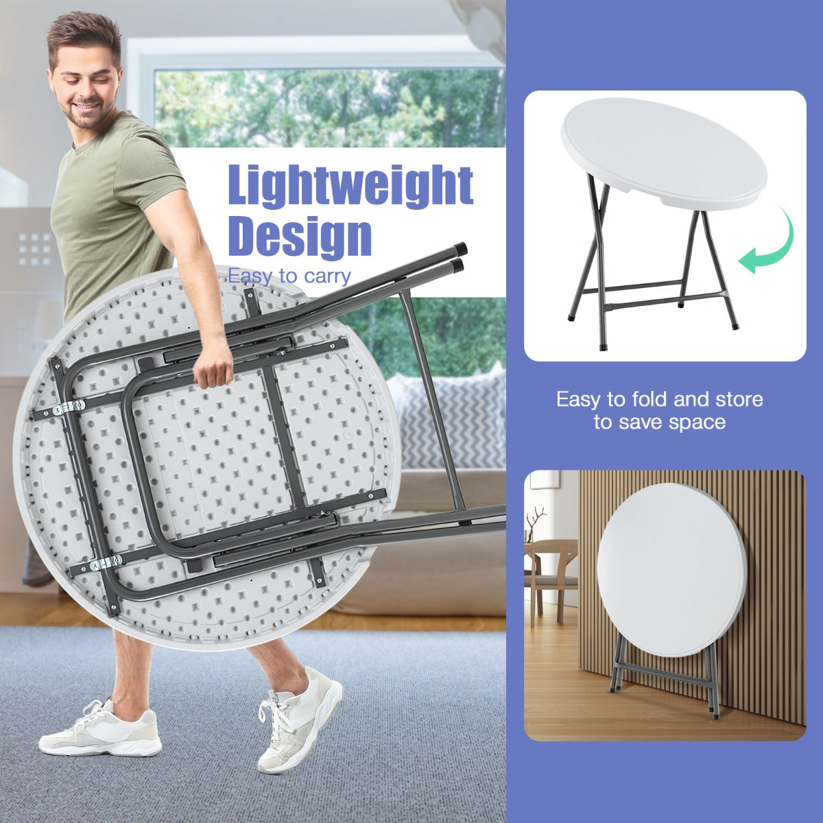 LIVSK Opvouwbare Tafel - Weerbestendig HDPE - Robuuste Metalen Poten - Draagvermogen 75 kg - Ideaal voor Binnen en Buiten - Wit