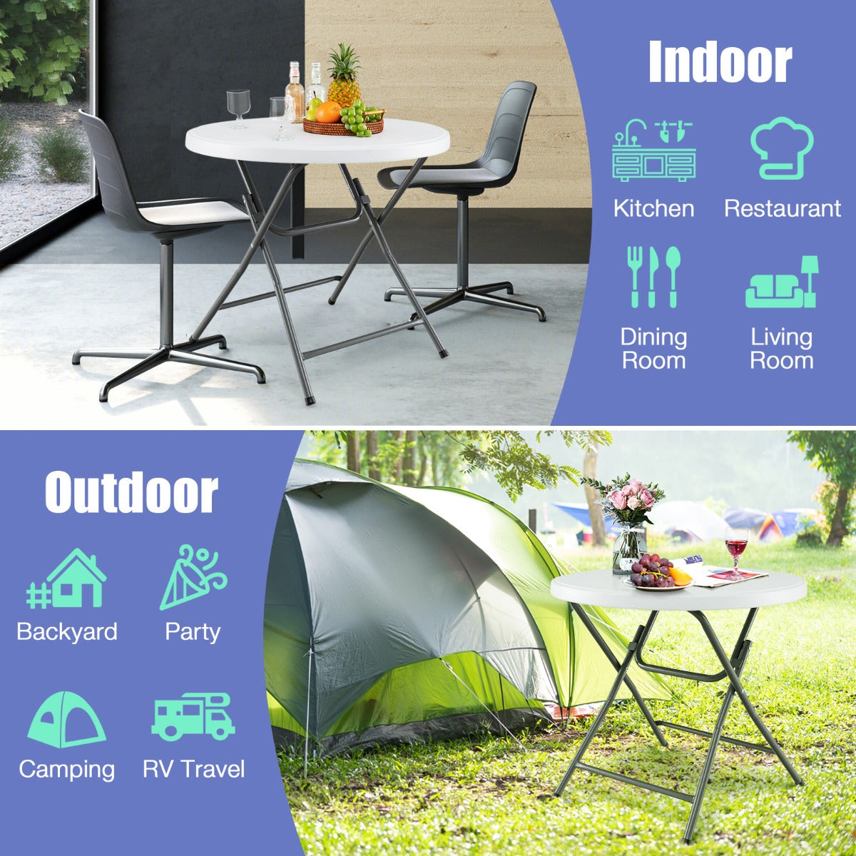 LIVSK Opvouwbare Tafel - Weerbestendig HDPE - Robuuste Metalen Poten - Draagvermogen 75 kg - Ideaal voor Binnen en Buiten - Wit