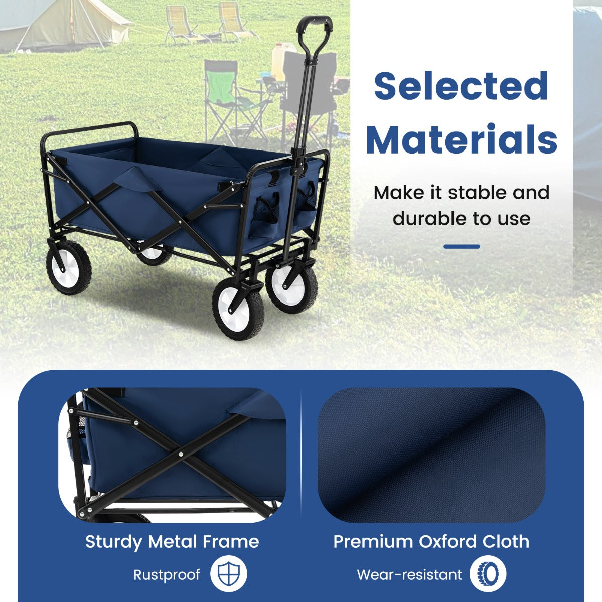 LIVSK Opvouwbare Trolley - 82 L Capaciteit - Verstelbare Handgreep - 2 Bekerhouders - Draagvermogen 68 kg - Marineblauw
