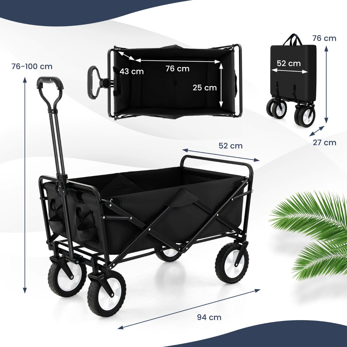 LIVSK Opvouwbare Trolley - 82L Capaciteit - Verstelbare Handgreep - Duurzaam Metaal - Gemakkelijk te Maneuvreren - Marineblauw