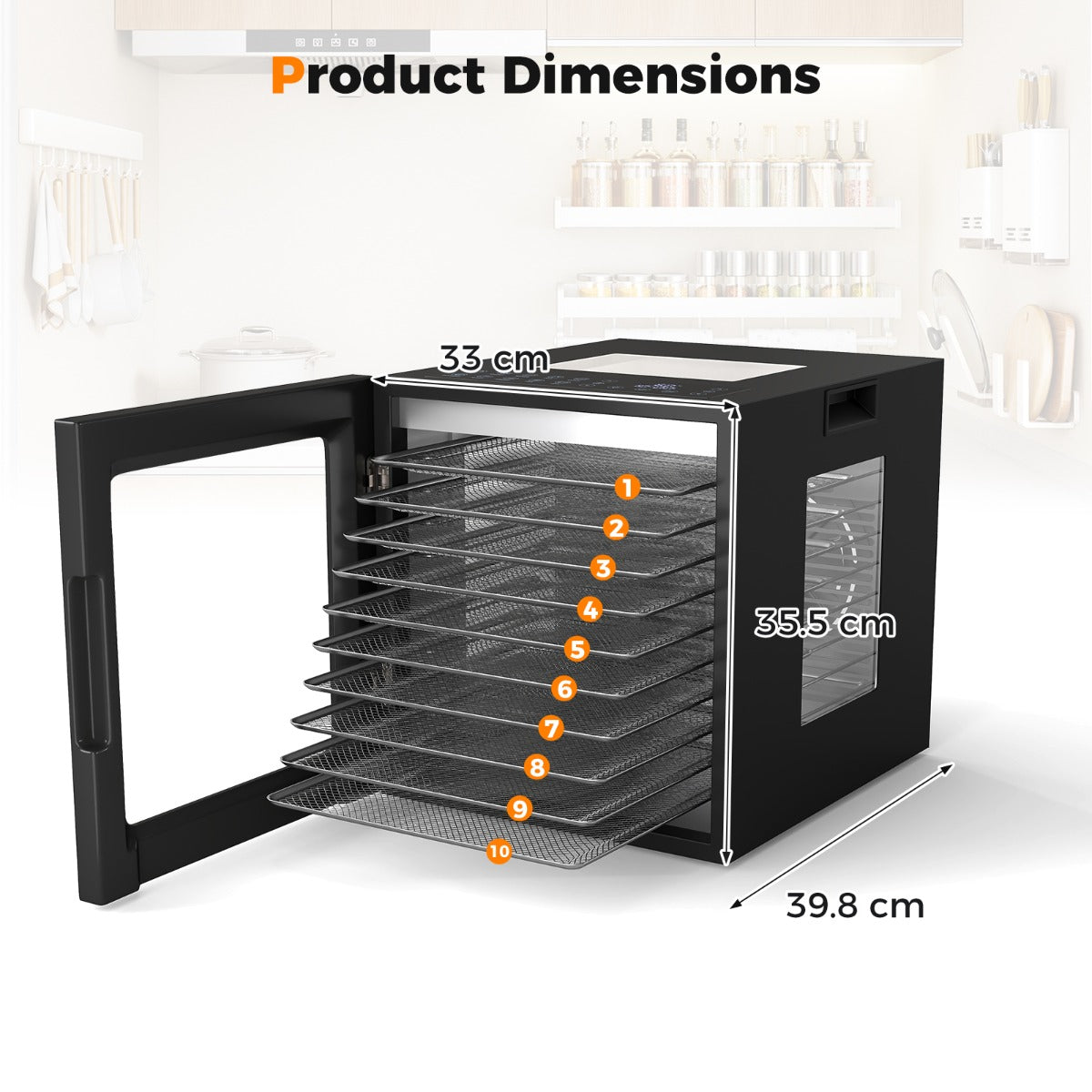LIVSK Voedseldehydrator - 10 Programma's - Aangepaste Temperatuur en Timer - 360° Luchtcirculatie - Zwart