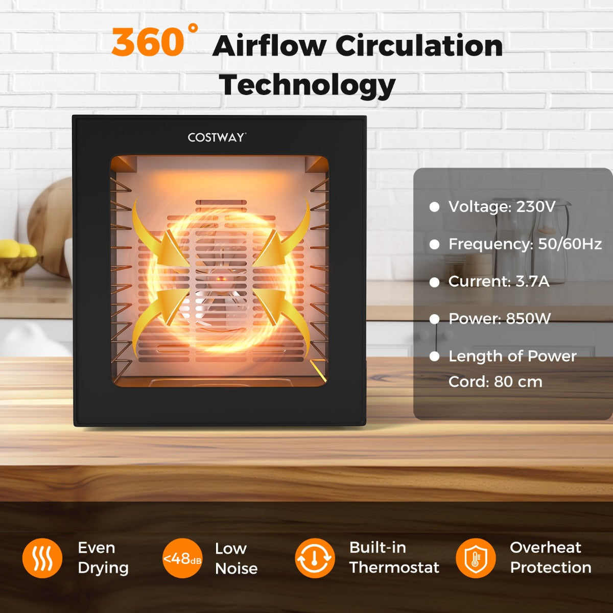 LIVSK Voedseldehydrator - 10 Programma's - Aangepaste Temperatuur en Timer - 360° Luchtcirculatie - Zwart