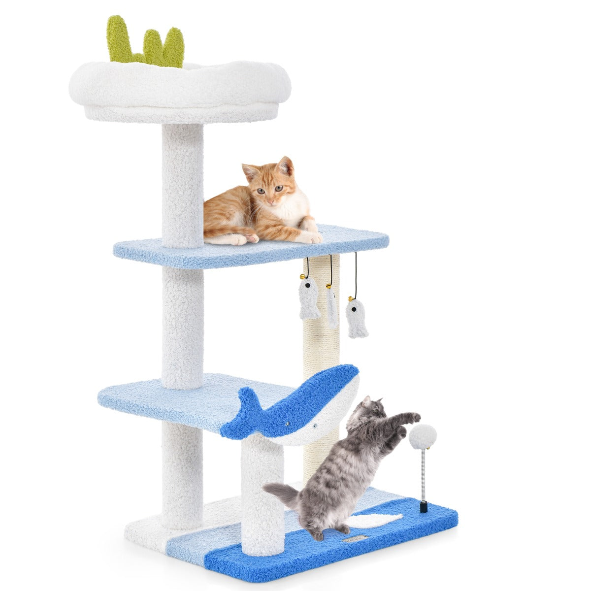 LIVSK Kattenactiviteitencentrum - Multifunctioneel met Zitstok en Platforms - Oceaanthema - Stabiel en Veilig - 49 x 38 x 86 cm -