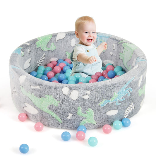 LIVSK Zachte Schuimrubberen Ballenbak - Inclusief 200 Kleurrijke Oceaanballen - Glow-in-the-Dark - Veilig en Comfortabel - Grijs
