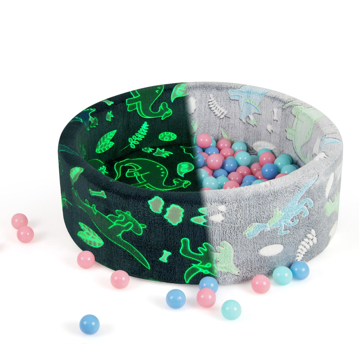LIVSK Zachte Schuimrubberen Ballenbak - Inclusief 200 Kleurrijke Oceaanballen - Glow-in-the-Dark - Veilig en Comfortabel - Grijs