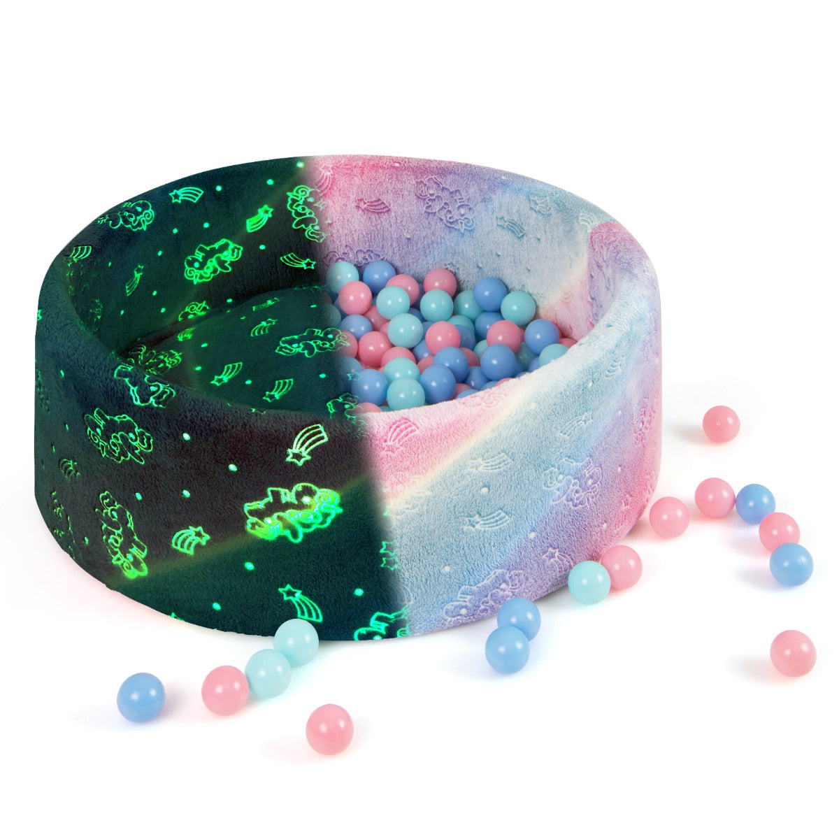 LIVSK Zachte Schuimrubberen Ballenbak - Inclusief 200 Kleurrijke Oceaanballen - Glow-in-the-Dark - Veilig en Comfortabel - Grijs
