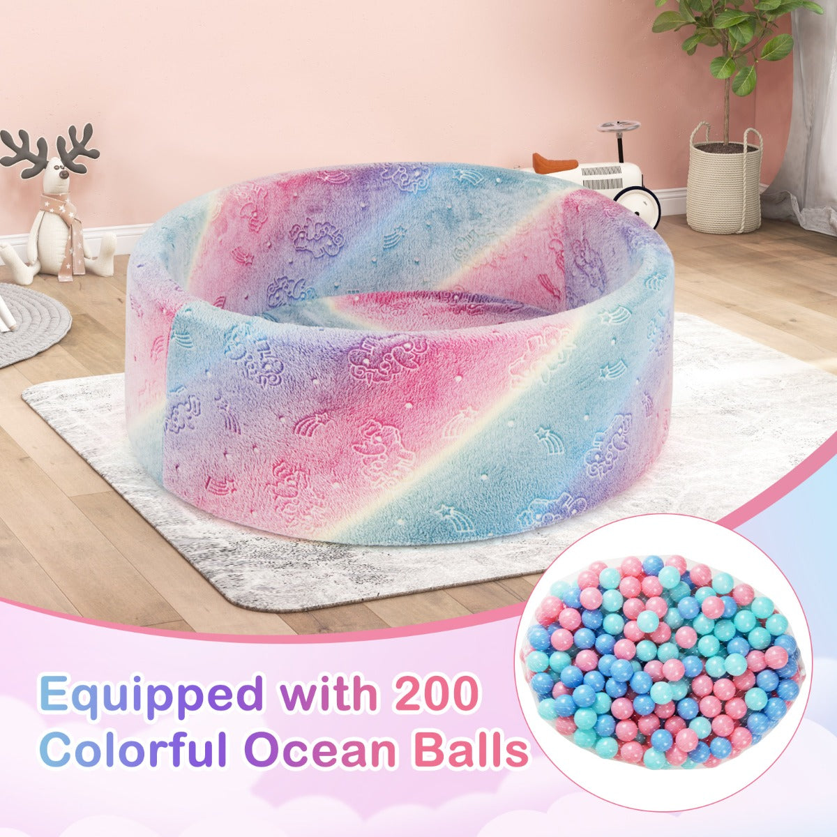 LIVSK Zachte Schuimrubberen Ballenbak - Inclusief 200 Kleurrijke Oceaanballen - Glow-in-the-Dark - Veilig en Comfortabel - Grijs
