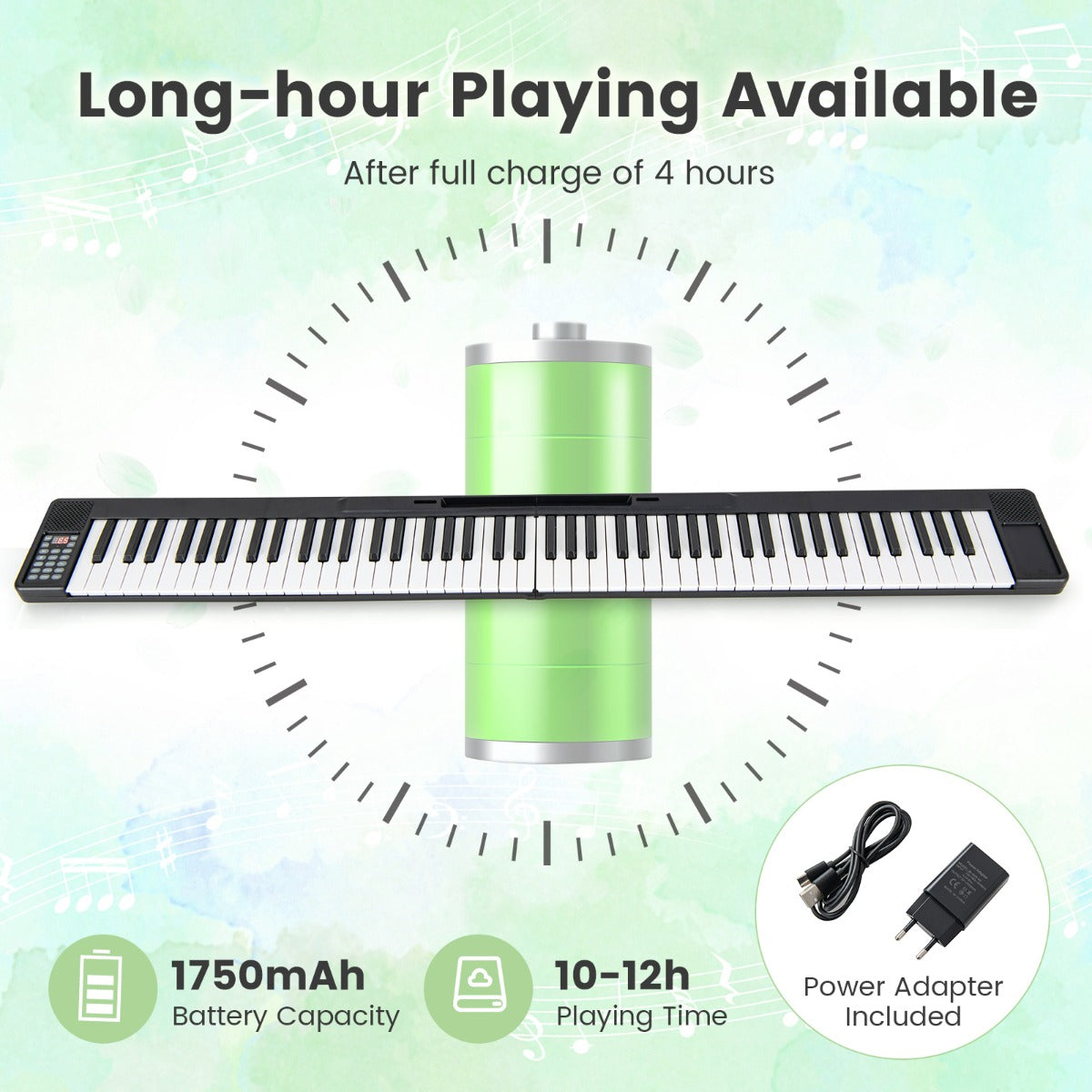 LIVSK Opvouwbaar Elektronisch Keyboard - 88 Gevoelige Toetsen - Bluetooth MIDI - 128 Geluiden en Ritmes - Draagtas - Zwart + Wit