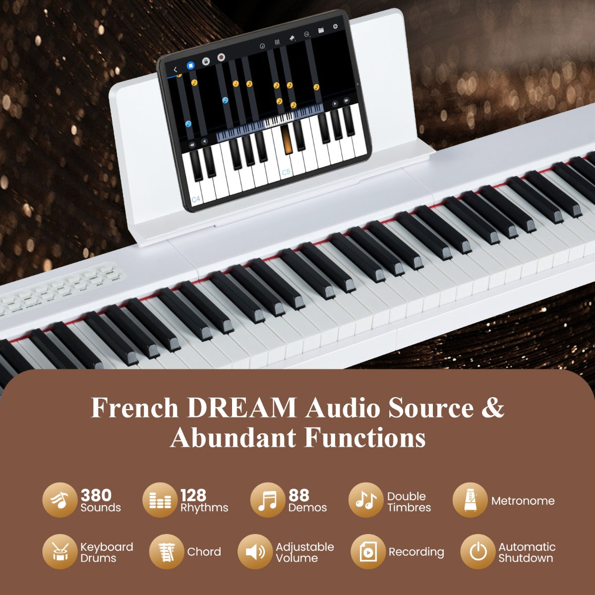 LIVSK Digitale Piano Keyboard - 88 Aanslaggevoelige Toetsen - Draagbaar met Adapter en Oplaadbare Batterij - Inclusief