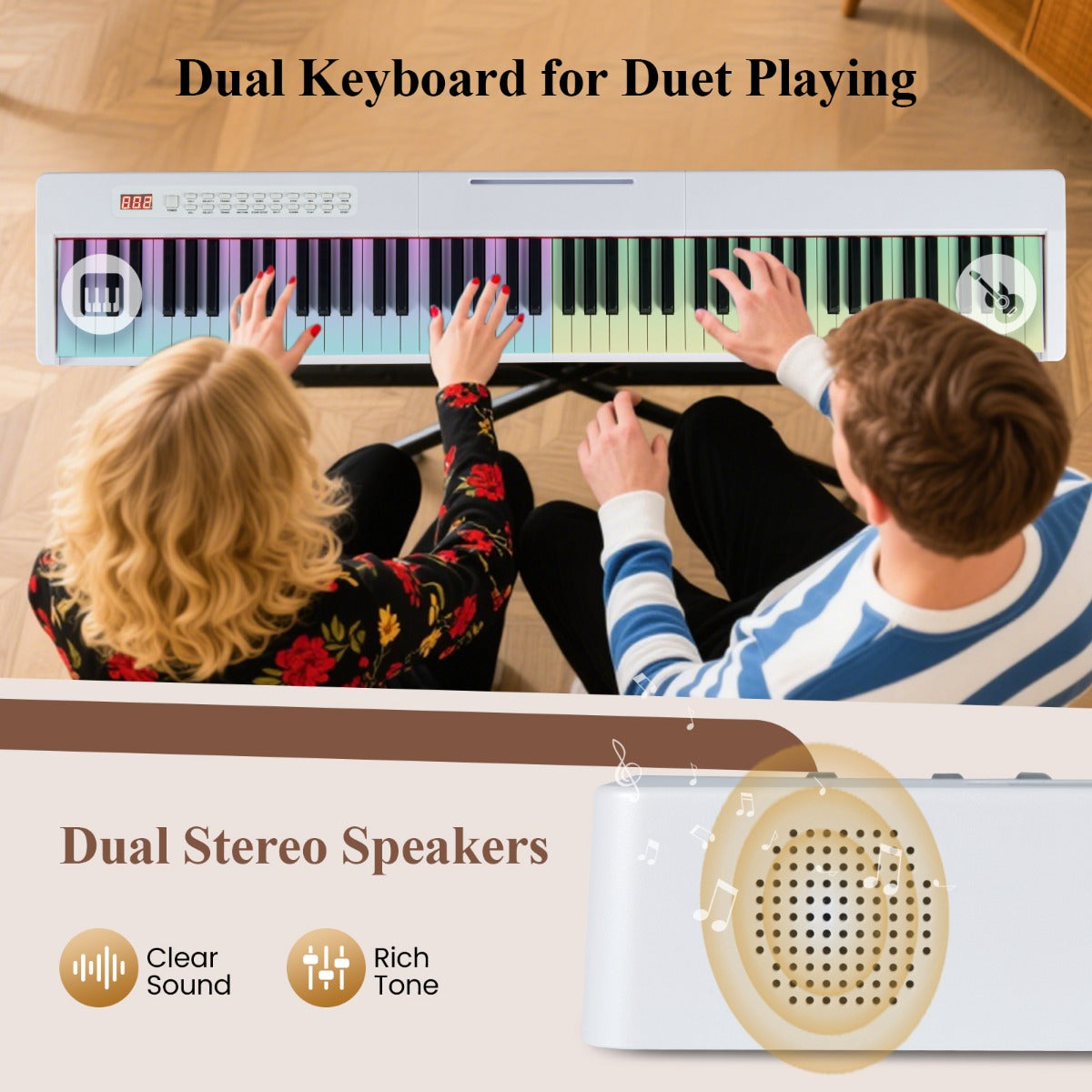 LIVSK Digitale Piano Keyboard - 88 Aanslaggevoelige Toetsen - Draagbaar met Adapter en Oplaadbare Batterij - Inclusief