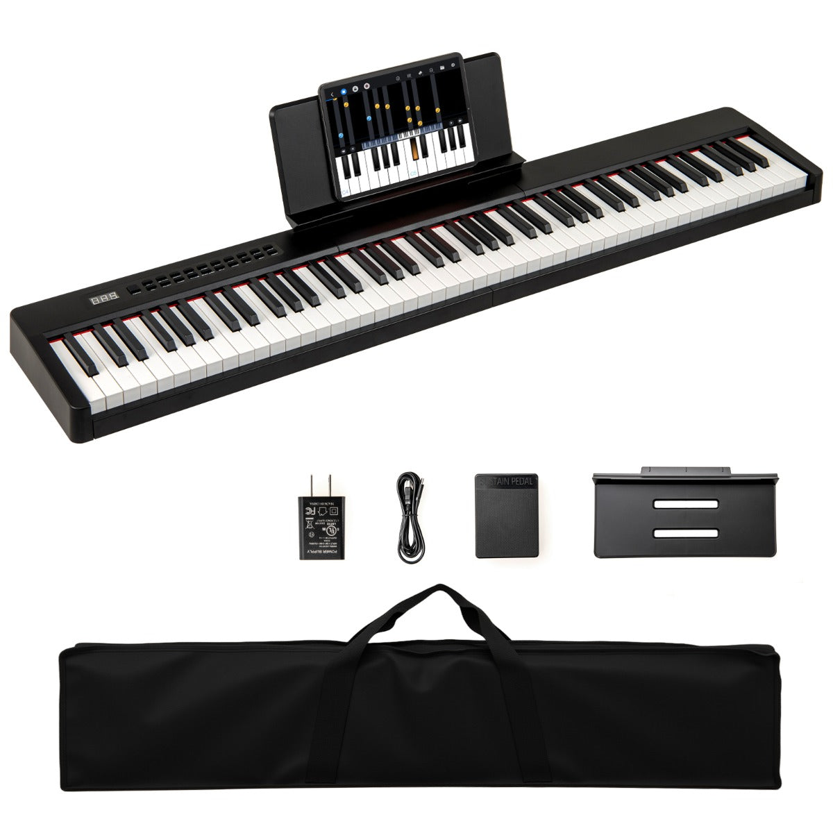 LIVSK Digitale Piano Toetsenbord - 88 Aanslaggevoelige Toetsen - 380 Geluiden - Draagbaar met Accessoires - Voor Beginners en