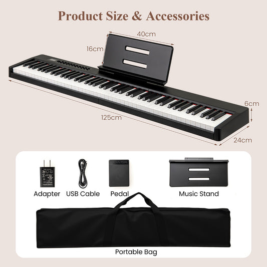 LIVSK Digitale Piano Toetsenbord - 88 Aanslaggevoelige Toetsen - 380 Geluiden - Draagbaar met Accessoires - Voor Beginners en