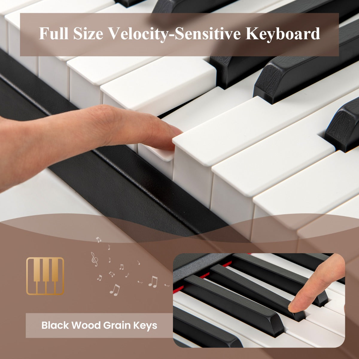 LIVSK Digitale Piano Toetsenbord - 88 Aanslaggevoelige Toetsen - 380 Geluiden - Draagbaar met Accessoires - Voor Beginners en