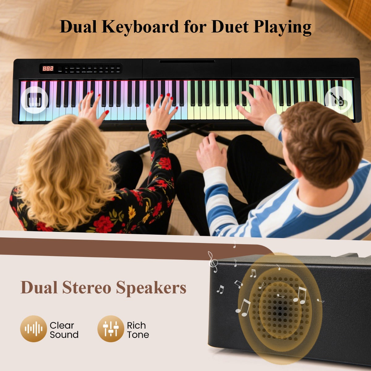 LIVSK Digitale Piano Toetsenbord - 88 Aanslaggevoelige Toetsen - 380 Geluiden - Draagbaar met Accessoires - Voor Beginners en