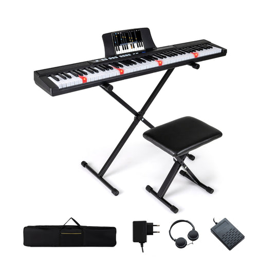 Livsk costway 88 toetsen e piano keyboard digitale piano met verstelbare standaard en kruk volledig toetsenbord met aanslaggevoelige toetsen verlichte toetsen midi functie sustainpedaal hoofdtelefoon draagt