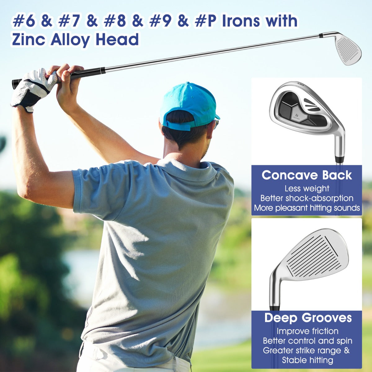 LIVSK 9 - delige Golfclubset voor Rechtshandige Heren - Inclusief Driver, Fairway, Hybrid, Ijzers en Putter - Laag Zwaartepunt
