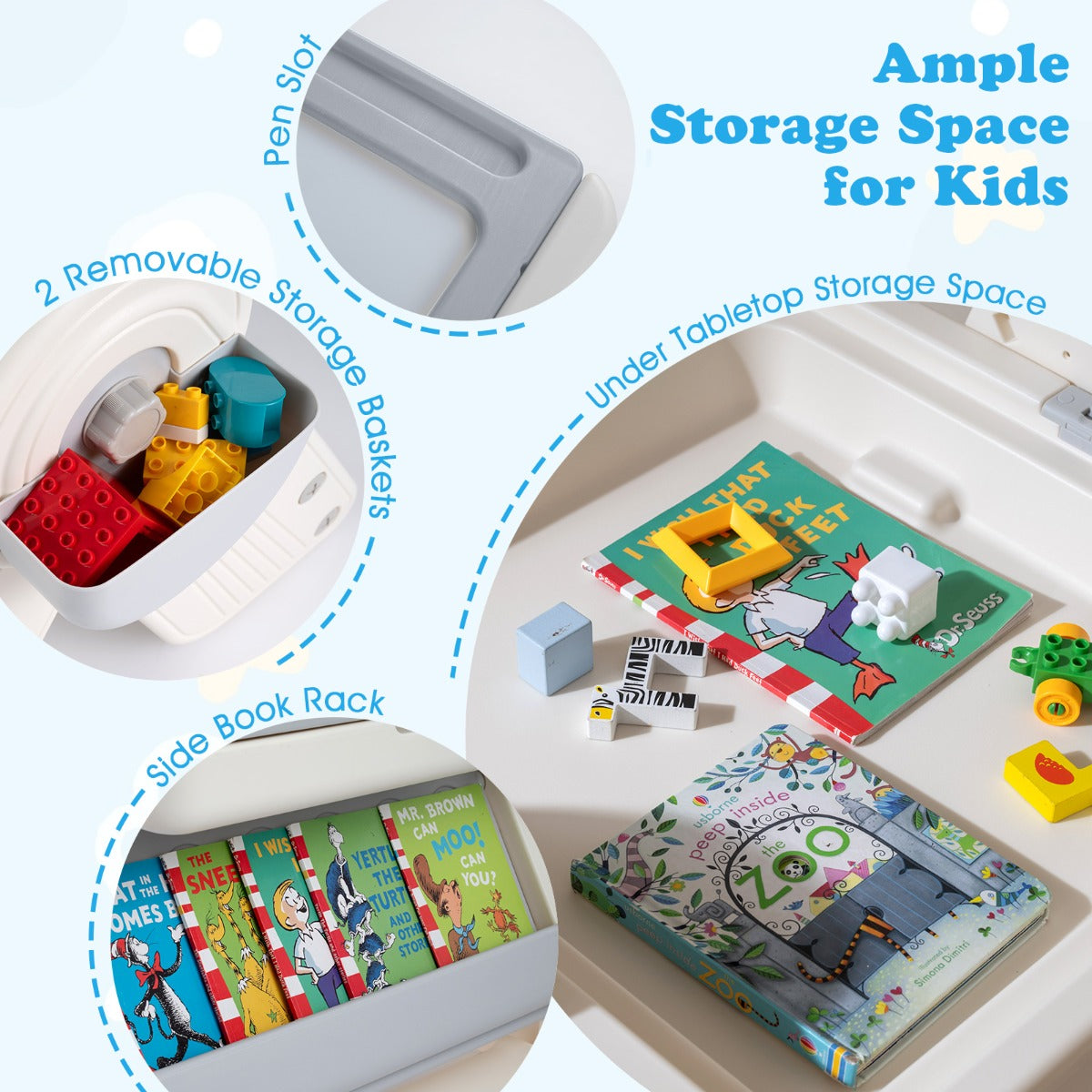 Livsk costway 9 in 1 multifunctionele kinderbureau en stoelset met opvouwbaar kinderbureau en omkeerbaar tafelblad grijs 3