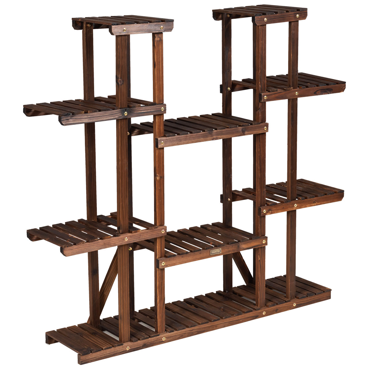 LIVSK 9-laags Bloemenstandaard - Massief Sparrenhout - Duurzaam en Stabiel - Voor 17 Potten - 125 x 25 x 114 cm - Natuur